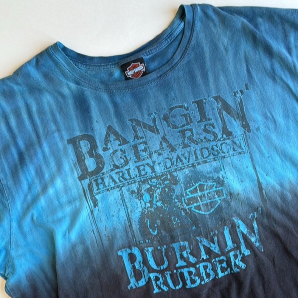 Vintage Harley-Davidson Korea Blue Bangin Gears Burnin Rubber‎ Tshirt Mens 2XL